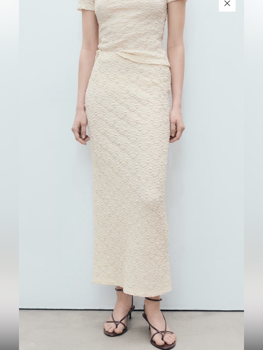 Mango MNG Textured Fitted Long Midi Skirt in Floral Lace Ecru Size Large $49.99